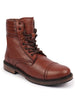 Men Tan High Ankle Genuine Leather 8-Eye Lace Up Cap Toe Welted Sole Winter Biker Boots