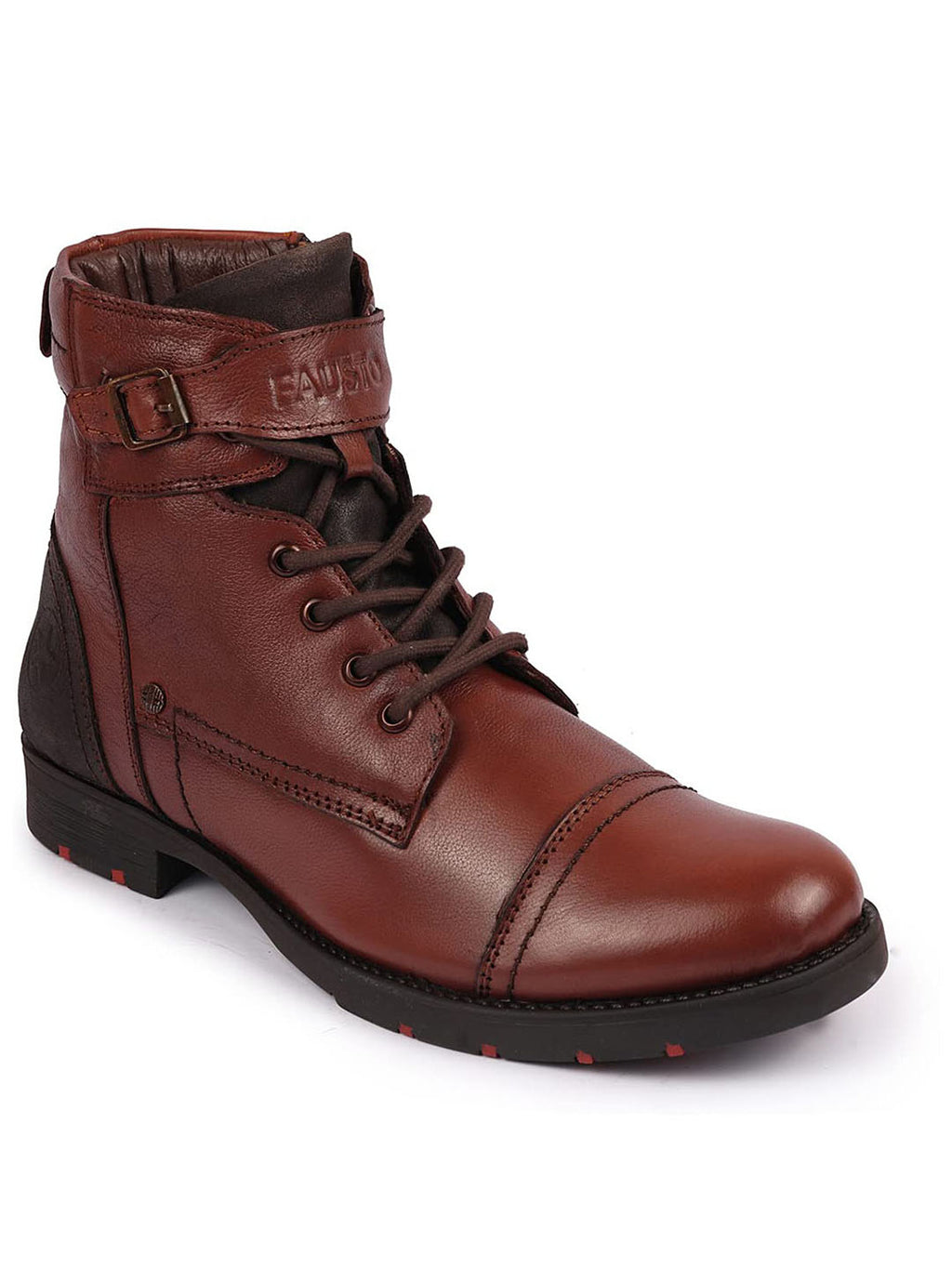 Shop Men Tan High Ankle Genuine Leather 6-Eye Lace Up Zipper Winter Cap Toe Flat Biker Classic Boots Online.