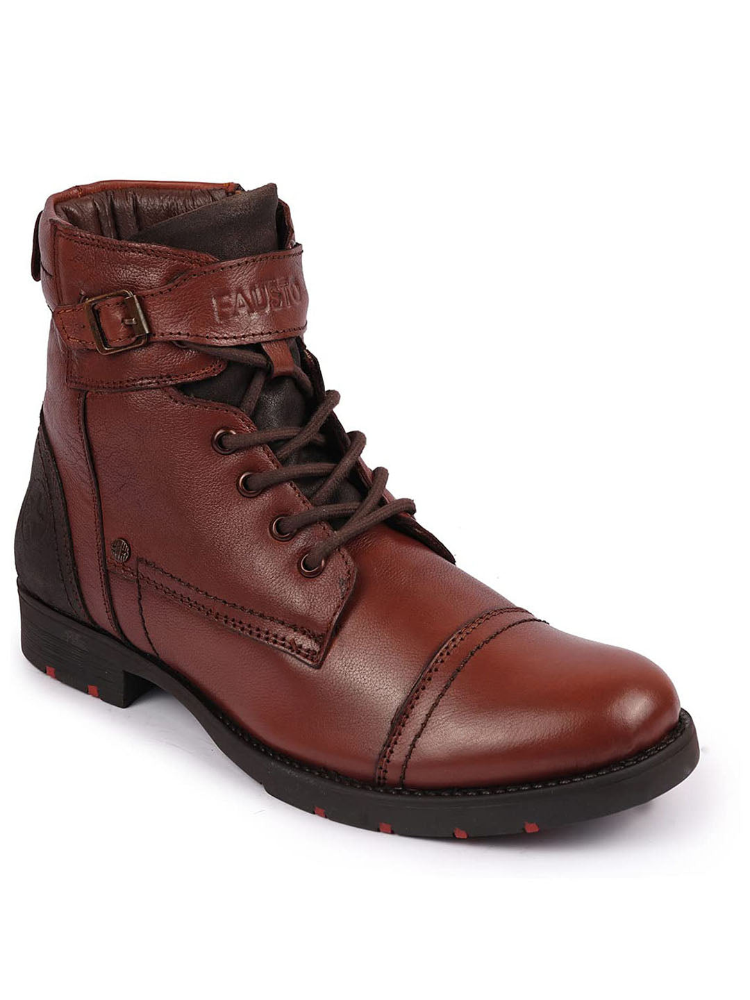 Shop Men Tan High Ankle Genuine Leather 6-Eye Lace Up Zipper Winter Cap Toe Flat Biker Classic Boots Online.