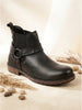 Men Black High Ankle Genuine Leather Side Ring Buckle Design Slip On Chelsea Work Boots