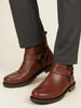 Men Tan High Ankle Genuine Leather Side Ring Buckle Design Slip On Chelsea Work Boots