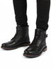 Men Black High Top Genuine Leather 7-Eye Lace Up Buckle Strap Work Cap Toe Winter Flat Boots