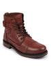 Men Tan High Top Genuine Leather 7-Eye Lace Up Buckle Strap Work Cap Toe Winter Flat Boots