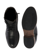 Shop Men Black High Ankle Genuine Leather Hook and 7-Eye Lace Up Side Zipper Adjustable Buckle Strap Cap Toe Anti Skid Sole Flat Boots Online.