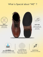 Shop Men Tan High Ankle Genuine Leather Hook and 7-Eye Lace Up Side Zipper Adjustable Buckle Strap Cap Toe Anti Skid Sole Flat Boots Online.