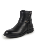men black high ankle genuine leather 3-eye side lace strap chelsea boots