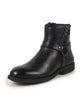 Men Black High Ankle Genuine Leather 3-Eye Side Lace Strap Chelsea Boots|Winter Boots|Biker Boots with Memory Cushion
