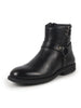 Men Black High Ankle Genuine Leather 3-Eye Side Lace Strap Chelsea Boots|Winter Boots|Biker Boots with Memory Cushion