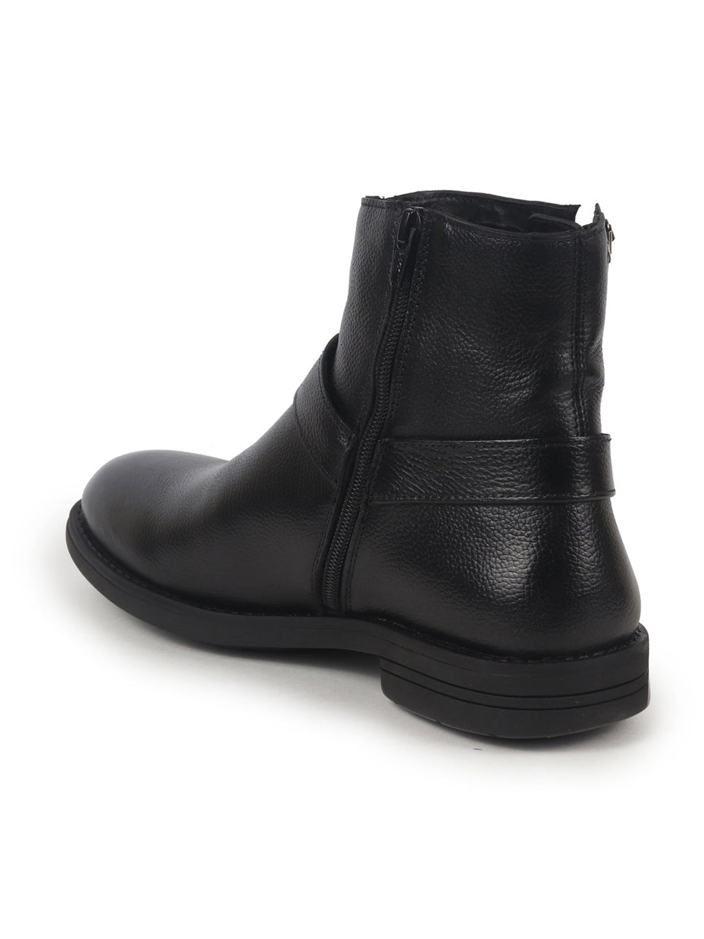 Men Black High Ankle Genuine Leather 3-Eye Side Lace Strap Chelsea Boots