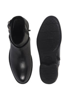 Men Black High Ankle Genuine Leather 3-Eye Side Lace Strap Chelsea Boots