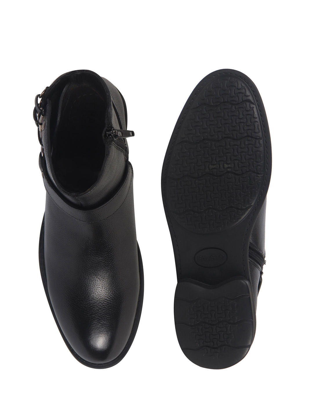 Men Black High Ankle Genuine Leather 3-Eye Side Lace Strap Chelsea Boots