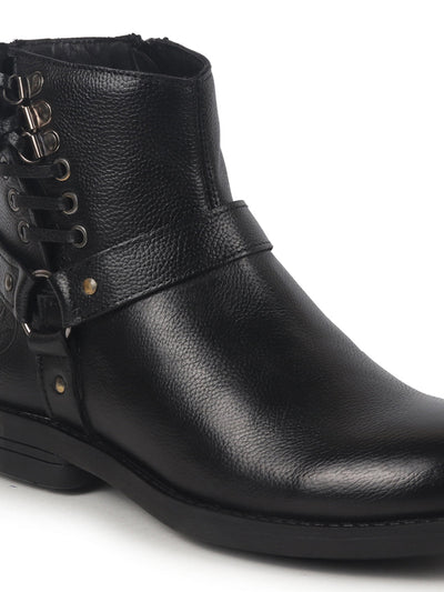 Buy Men Black High Ankle Genuine Leather \Chelsea Boots Online