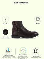men brown high ankle genuine leather 3-eye side lace strap chelsea boots