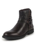 Men Brown High Ankle Genuine Leather 3-Eye Side Lace Strap Chelsea Boots|Winter Boots|Biker Boots with Memory Cushion