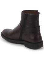 Men Brown High Ankle Genuine Leather 3-Eye Side Lace Strap Chelsea Boots