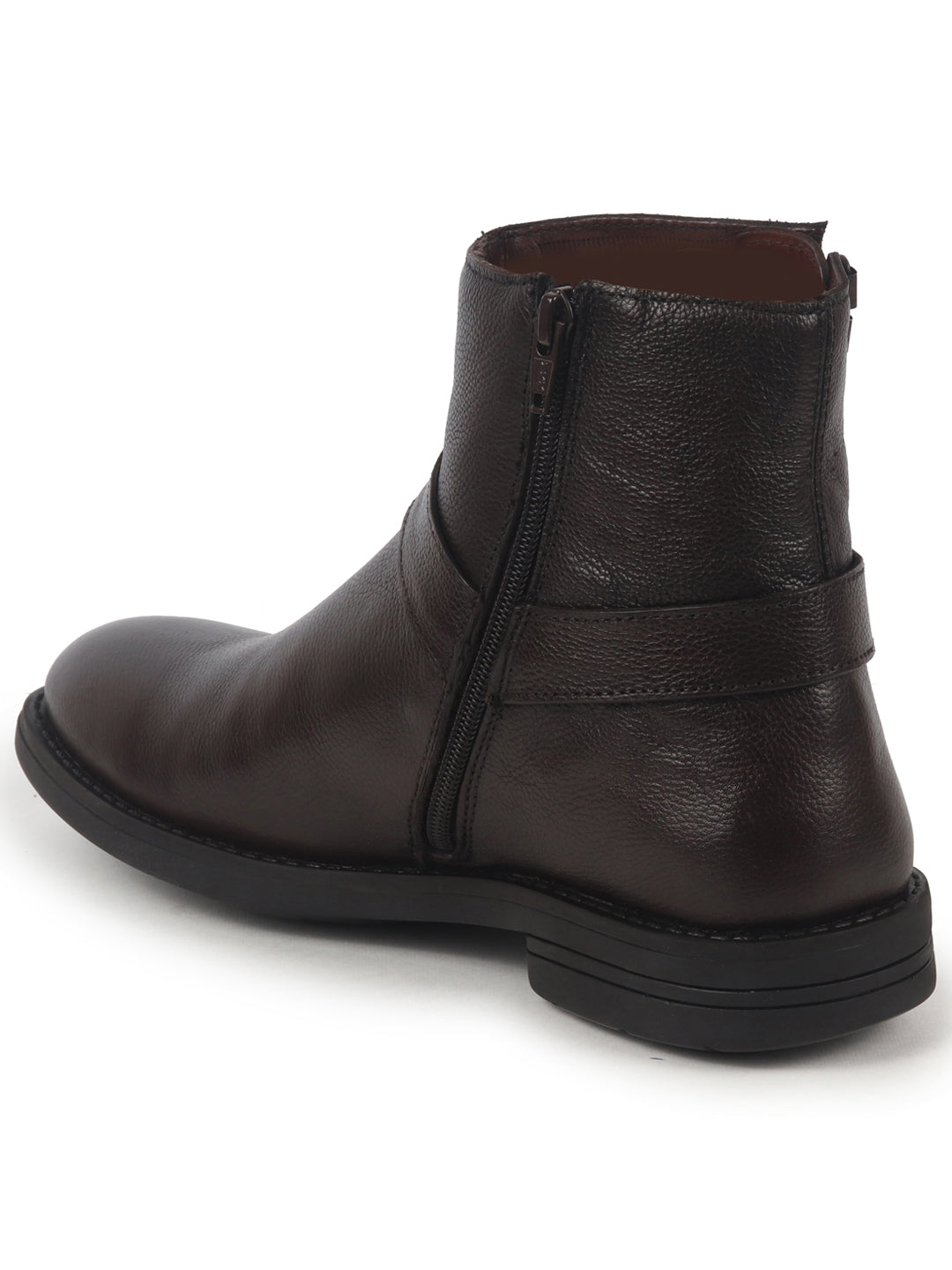 Men Brown High Ankle Genuine Leather 3-Eye Side Lace Strap Chelsea Boots