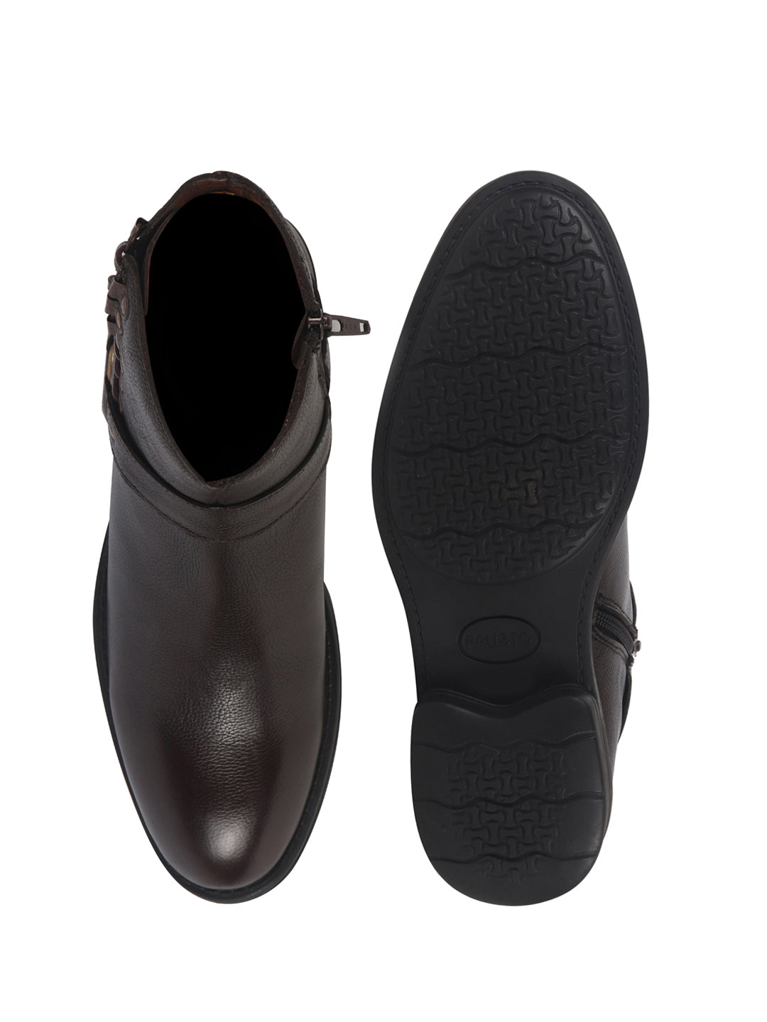 Men Brown High Ankle Genuine Leather 3-Eye Side Lace Strap Chelsea Boots