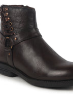 Men Brown High Ankle Genuine Leather 3-Eye Side Lace Strap Chelsea Boots