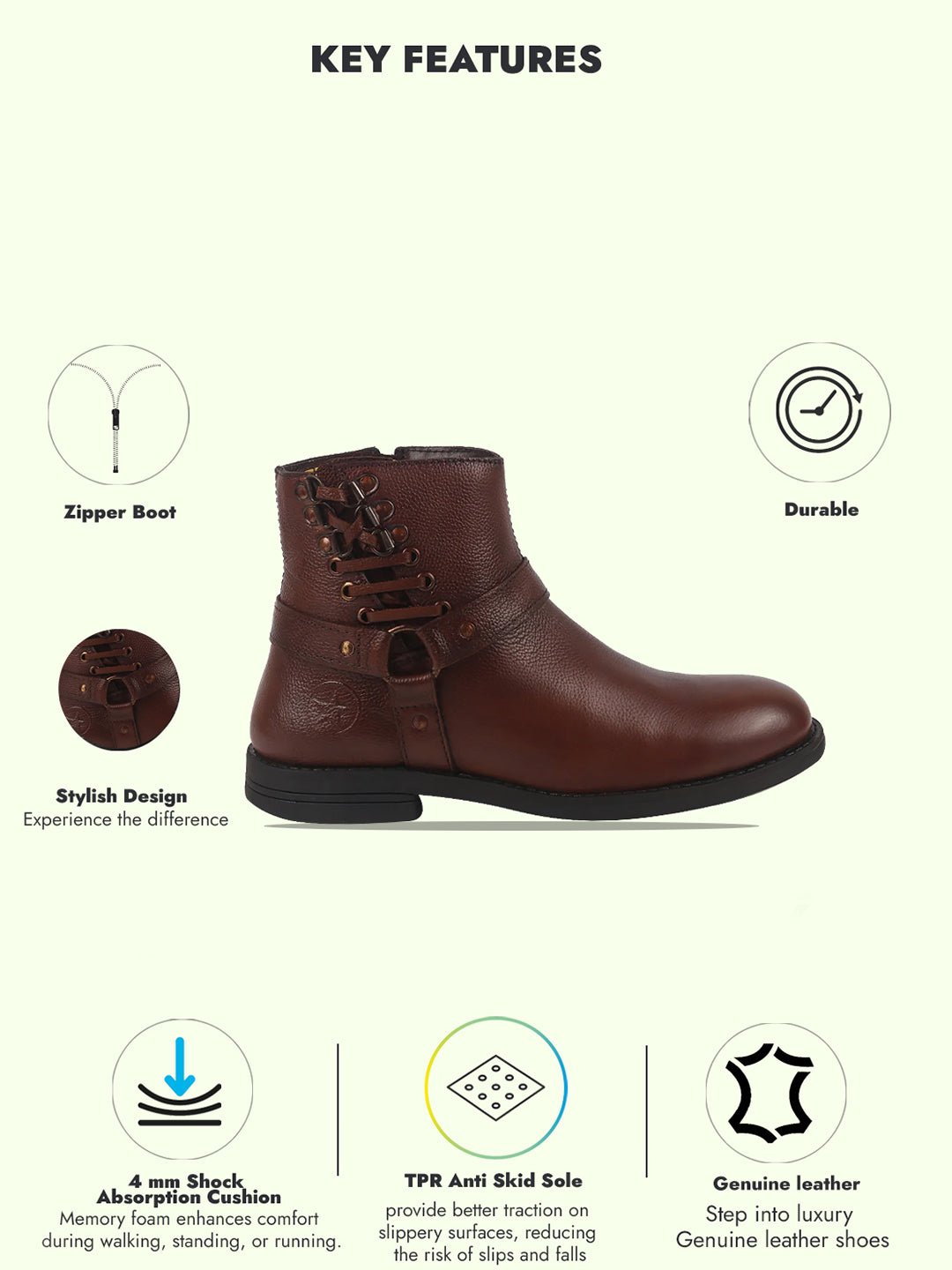 men tan high ankle genuine leather 3-eye side lace strap chelsea boots