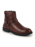 Men Tan High Ankle Genuine Leather 3-Eye Side Lace Strap Chelsea Boots