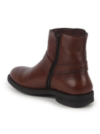 Men Tan High Ankle Genuine Leather 3-Eye Side Lace Strap Chelsea Boots