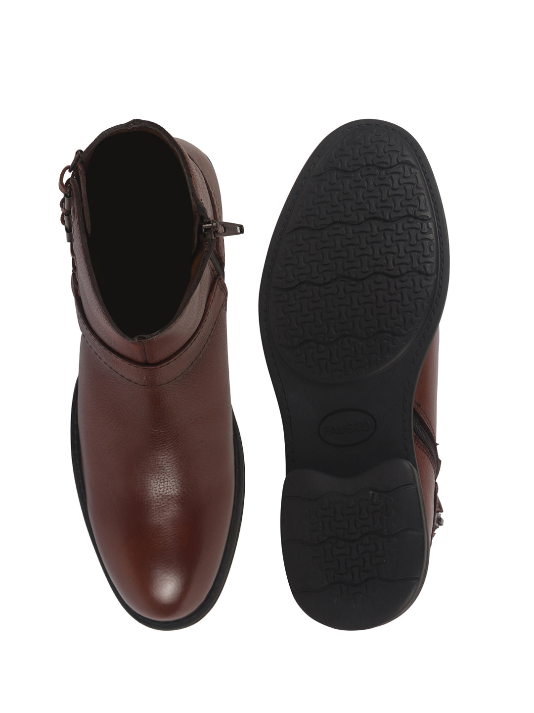 Men Tan High Ankle Genuine Leather 3-Eye Side Lace Strap Chelsea Boots
