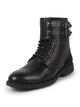 Men Black 6-Eye Lace Up Genuine Leather High Ankle Adjustable Buckle Strap Winter Boots|Trekking Boots|Hiking Boots