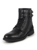 Men Black 6-Eye Lace Up Genuine Leather High Ankle Adjustable Buckle Strap Winter Boots|Trekking Boots|Hiking Boots