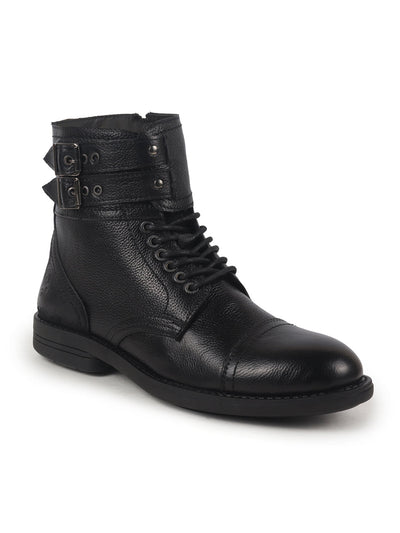 Mens black leather winter boots best sale