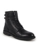 Men Black 6-Eye Lace Up Genuine Leather High Ankle Adjustable Buckle Strap Winter Boots|Trekking Boots|Hiking Boots