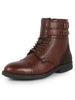 Men Tan 6-Eye Lace Up Genuine Leather High Ankle Adjustable Buckle Strap Winter Boots|Trekking Boots|Hiking Boots