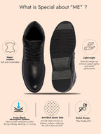 Men Black Genuine Leather 5-Eye Lace Up Boots for Trekking and Hiking|High Ankle Boots|Anti Skid Sole