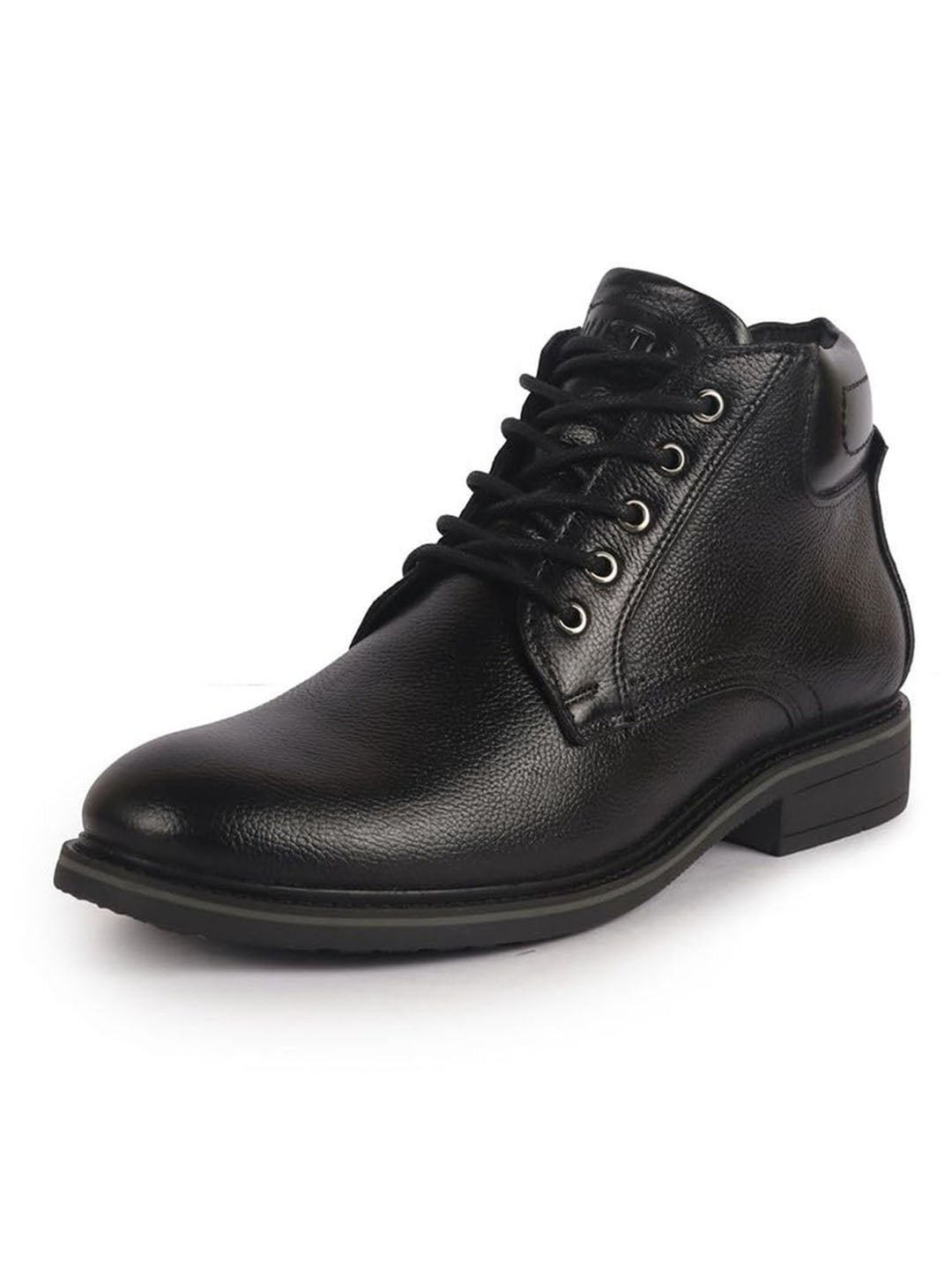 Men Black Genuine Leather 5-Eye Lace Up Boots for Trekking and Hiking|High Ankle Boots|Anti Skid Sole