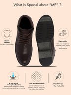 men brown genuine leather 5-eye lace up boots for trekking and hiking|high ankle boots|anti skid sole