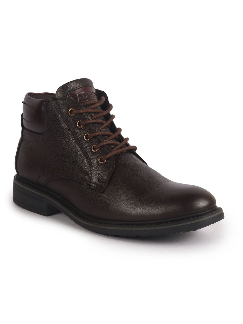 men brown genuine leather 5-eye lace up boots for trekking and hiking|high ankle boots|anti skid sole