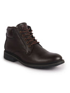 men brown genuine leather 5-eye lace up boots for trekking and hiking|high ankle boots|anti skid sole