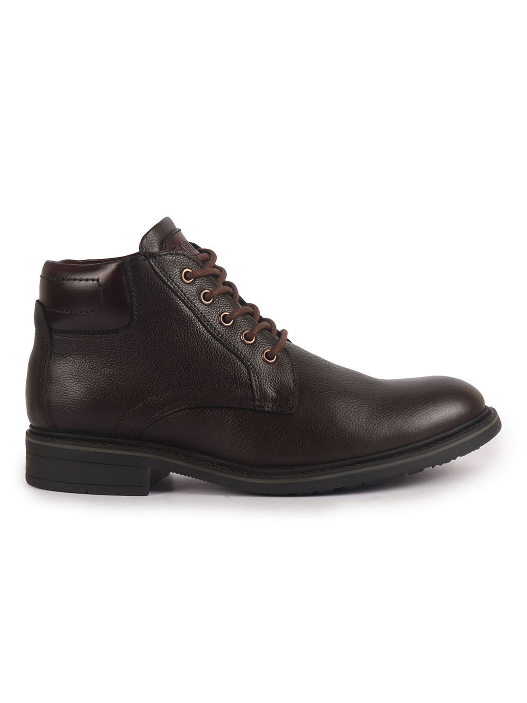 men brown genuine leather 5-eye lace up boots for trekking and hiking|high ankle boots|anti skid sole
