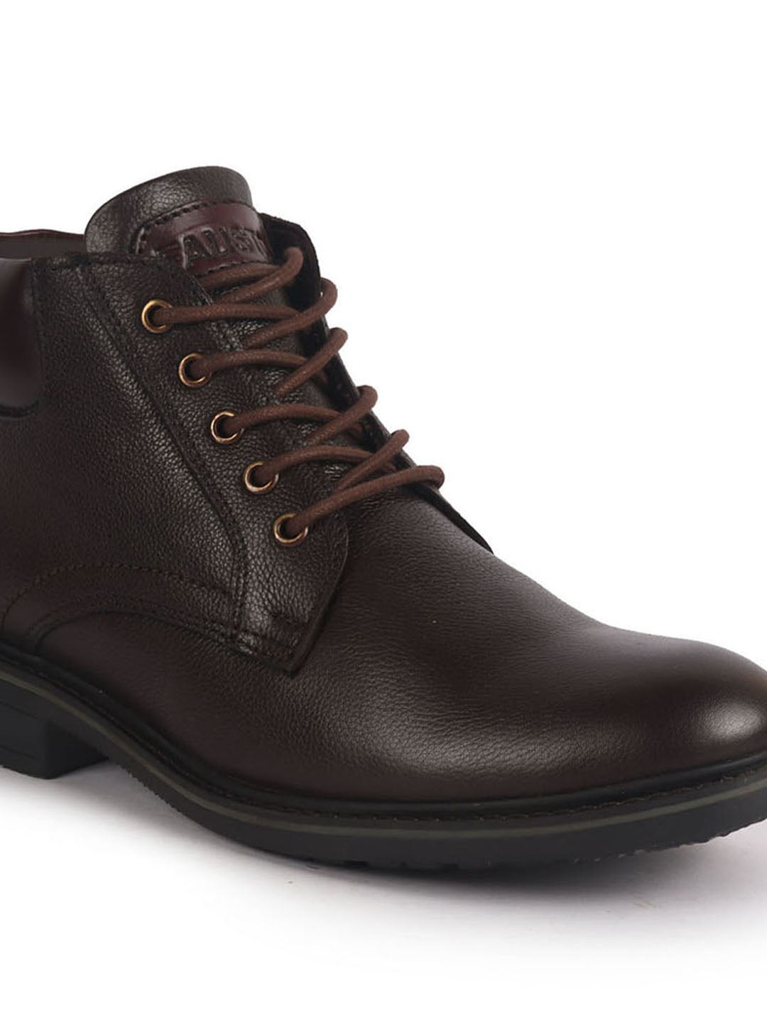men brown genuine leather 5-eye lace up boots for trekking and hiking|high ankle boots|anti skid sole