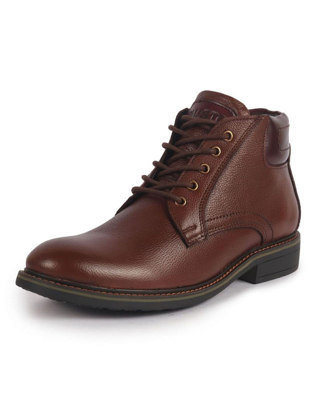 Men Tan Genuine Leather 5-Eye Lace Up Boots for Trekking and Hiking|High Ankle Boots|Anti Skid Sole