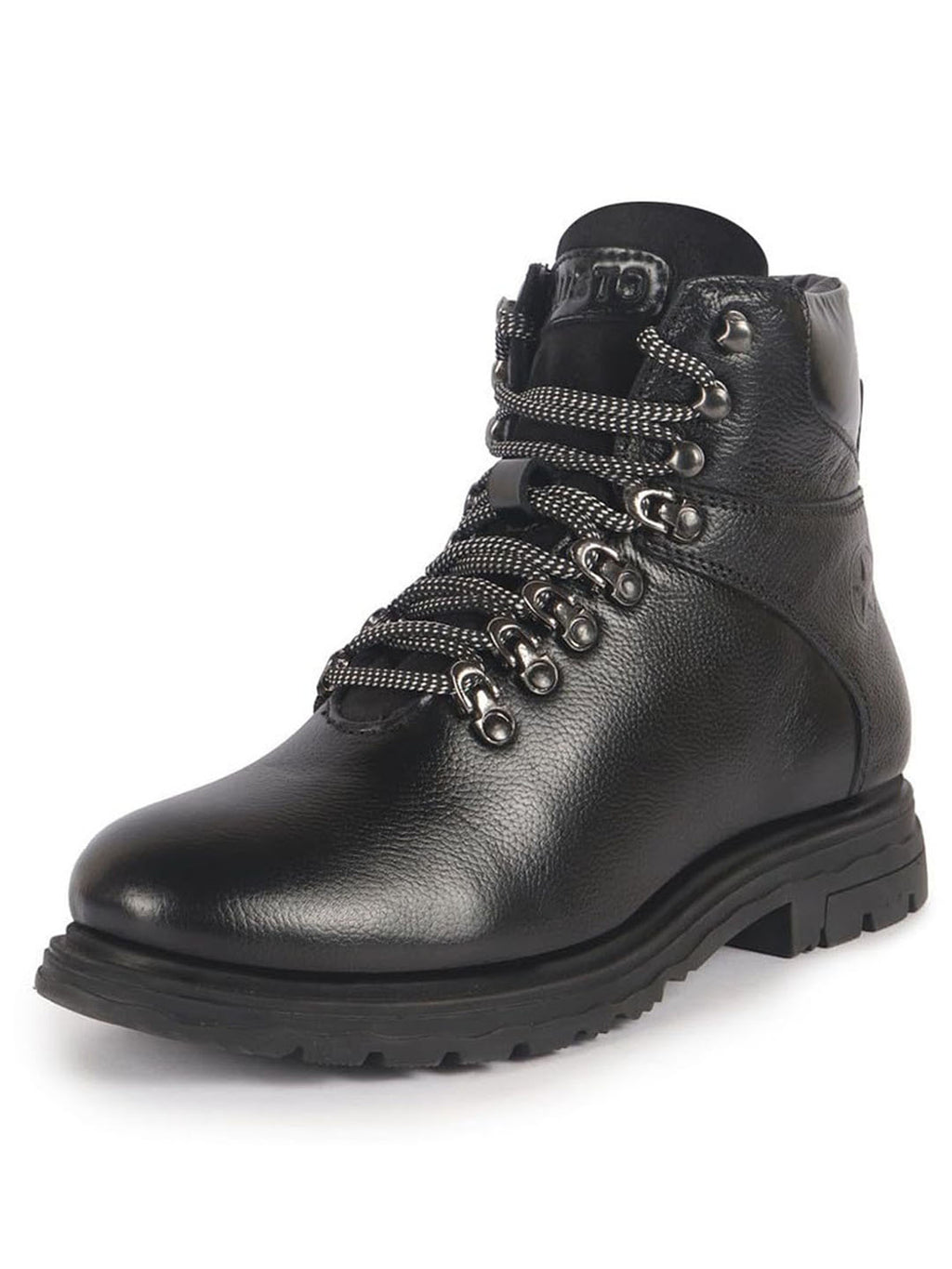men black genuine leather 5-hook lace up boots for trekking and hiking
