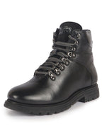 men black genuine leather 5-hook lace up boots for trekking and hiking