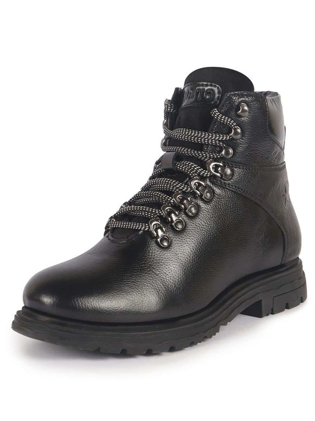 men black genuine leather 5-hook lace up boots for trekking and hiking
