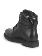 Men Black Genuine Leather 5-Hook Lace Up Boots for Trekking and Hiking