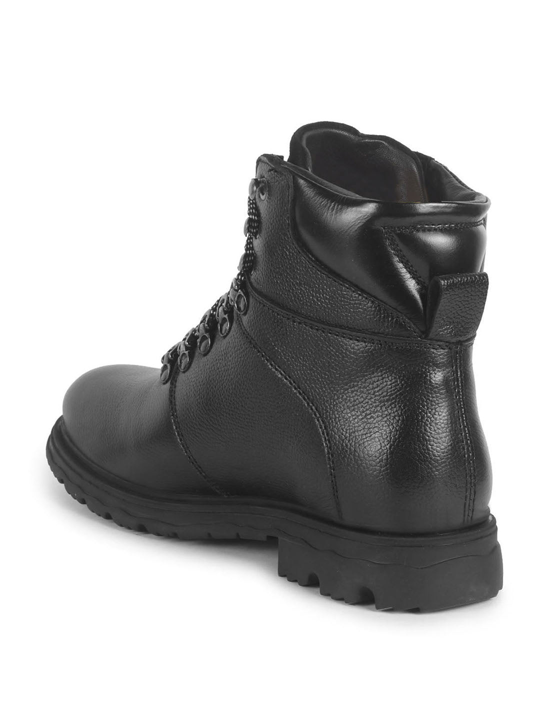Men Black Genuine Leather 5-Hook Lace Up Boots for Trekking and Hiking