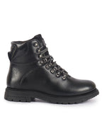 Men Black Genuine Leather 5-Hook Lace Up Boots for Trekking and Hiking