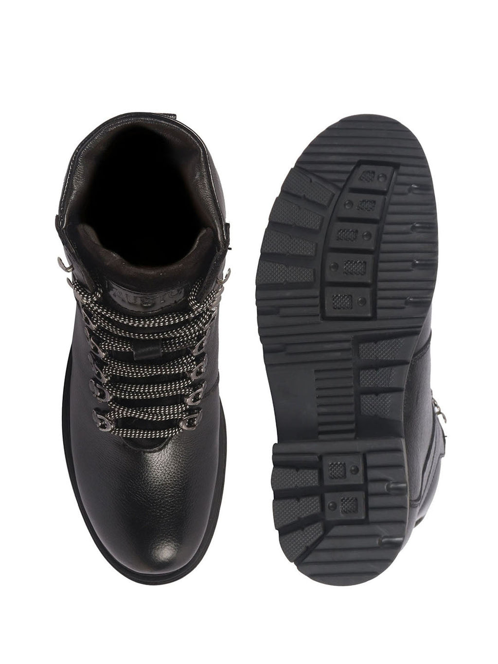 Men Black Genuine Leather 5-Hook Lace Up Boots for Trekking and Hiking