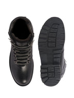 Men Black Genuine Leather 5-Hook Lace Up Boots for Trekking and Hiking