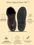 Men Brown Genuine Leather 5-Hook Lace Up Boots for Trekking and Hiking|High Ankle Boots|Anti Skid Sole