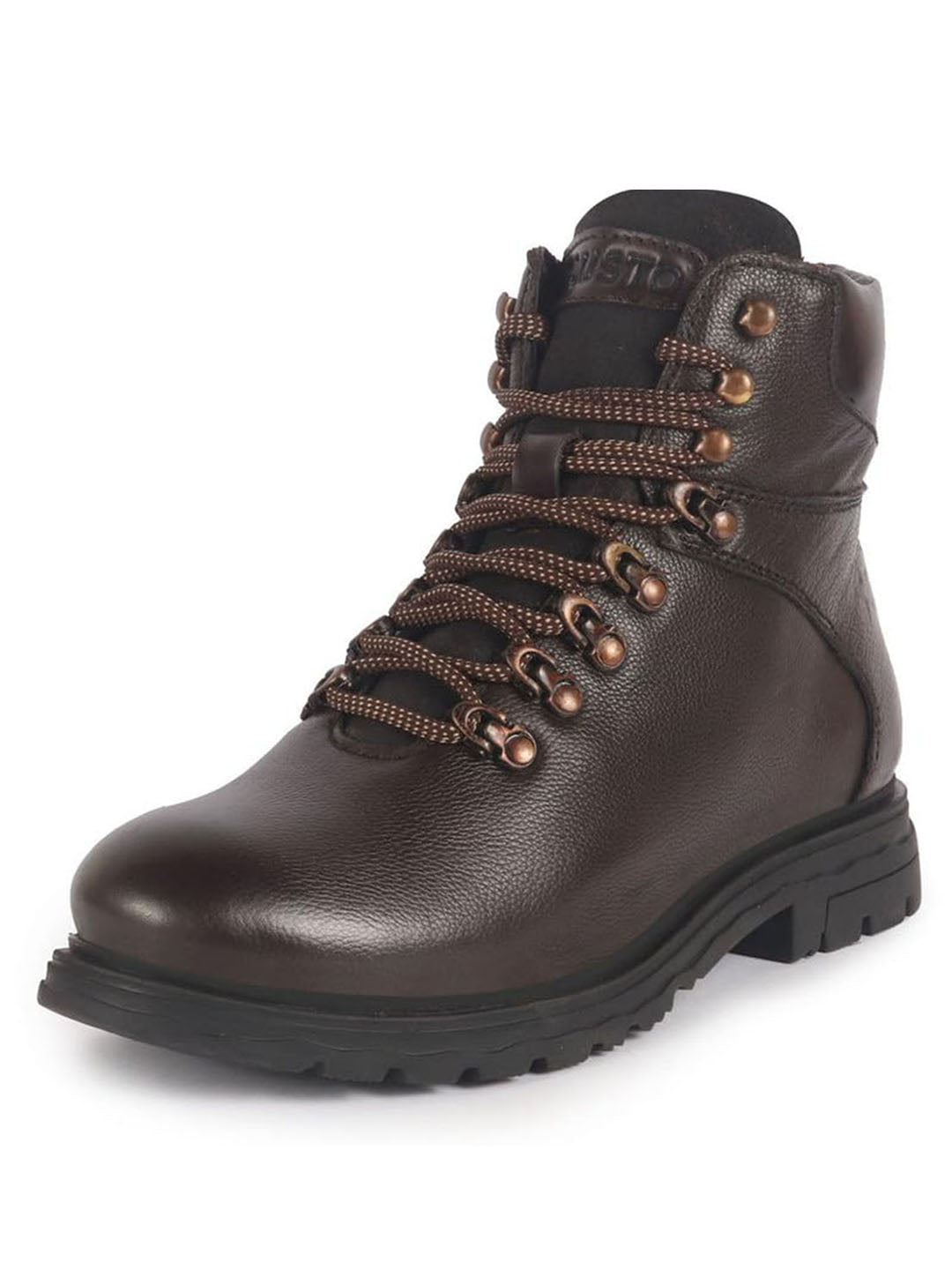 Men Brown Genuine Leather 5-Hook Lace Up Boots for Trekking and Hiking|High Ankle Boots|Anti Skid Sole