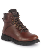 men tan genuine leather 5-hook lace up boots for trekking and hiking